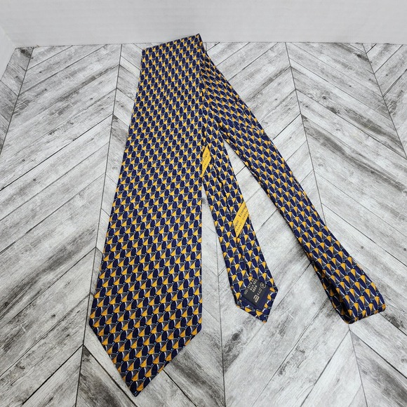 Ermenegildo Zegna Exclusive Design Tie Blue Gold Geometric Silk Necktie‎ Italy - Picture 5 of 12